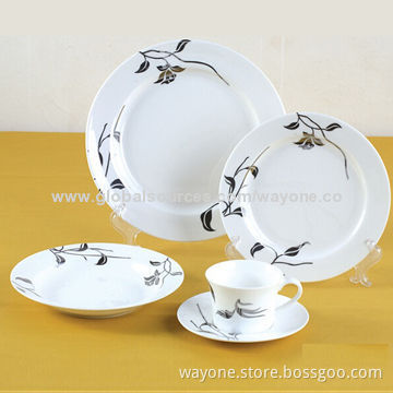 20-piece Dinnerware Set in Round Shape, Platinum Decal, for Hotel or Home, Food-safe, Lead-free